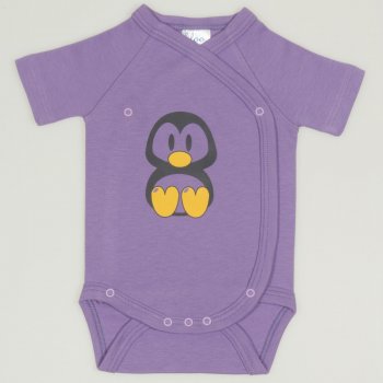 Purple side-snaps short-sleeve bodysuit with Tux penguin print