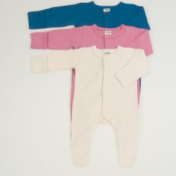 Organic cotton long-sleeve sleep with gloves - center-snap - set of 3 pieces