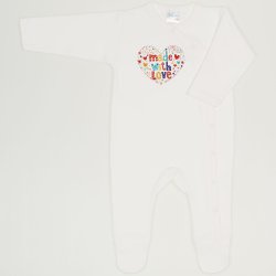 Blanc de blanc long-sleeve sleep & play with footies with "made with love" print 