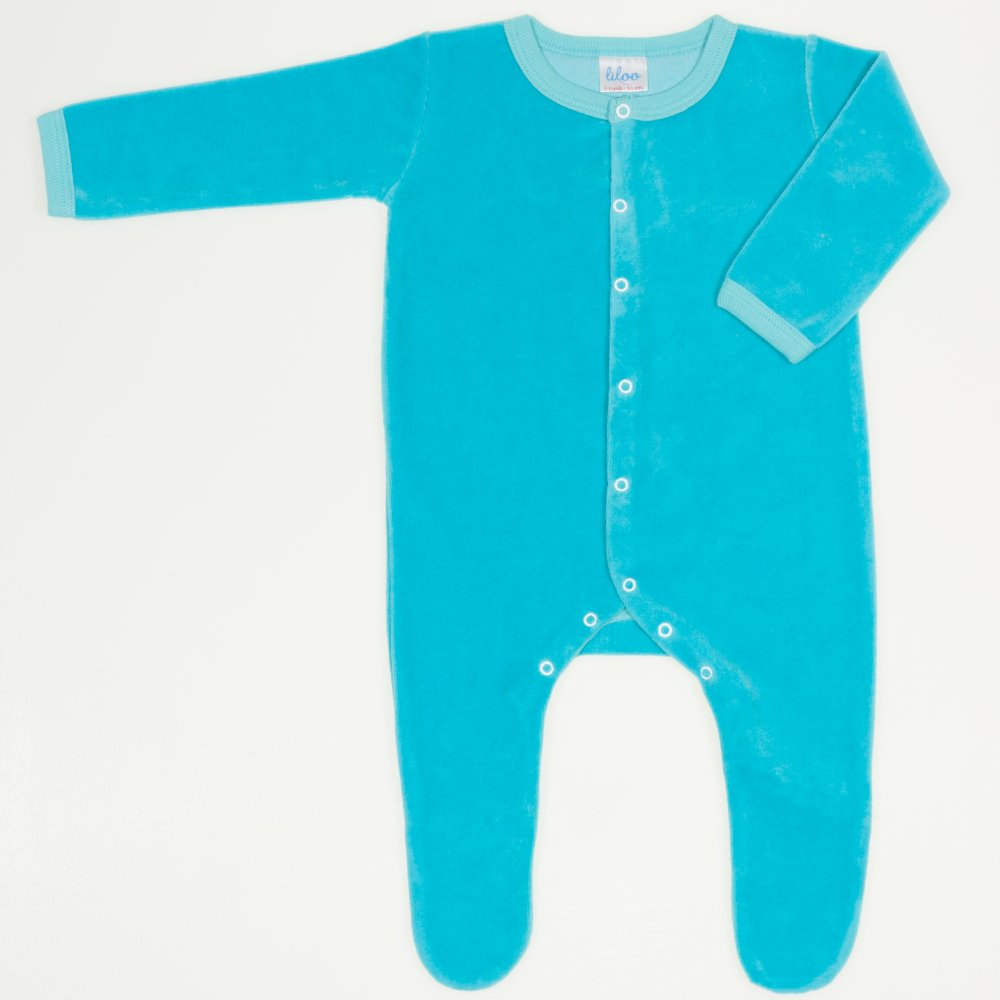 Turquoise velour long-sleeve sleep & play with footies | liloo