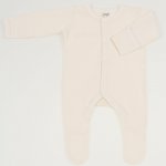 Cream organic cotton long-sleeve sleep with gloves - center-snap | liloo