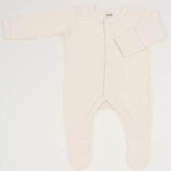 Cream organic cotton long-sleeve sleep with gloves - center-snap