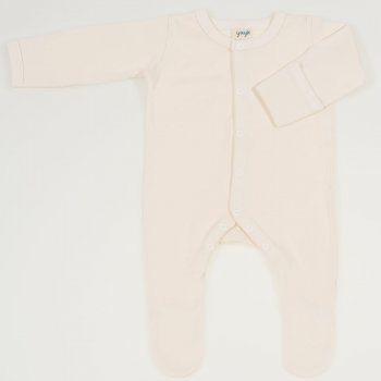 Cream organic cotton long-sleeve sleep with gloves - center-snap