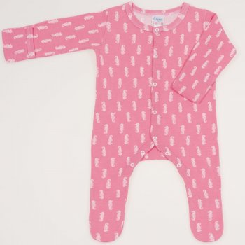 Salmone long-sleeve sleep with gloves - center-snap with sea horses print | liloo