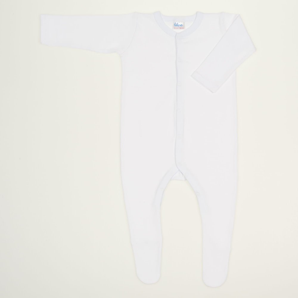 Salopetă mânecă lungă și pantaloni cu botoșei albă uni (deschidere frontală) | liloo