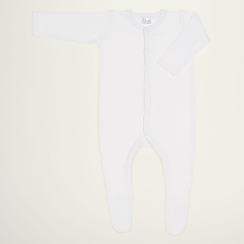 White long-sleeve sleep & play with footies (center-snap) | liloo