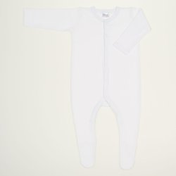 White long-sleeve sleep & play with footies - center-snap