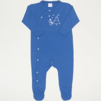 Blue long-sleeve sleep & play with footies with snowman and trees print | liloo