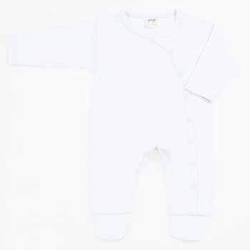 Light blue organic cotton long sleeve jumpsuit and pants with booties | liloo