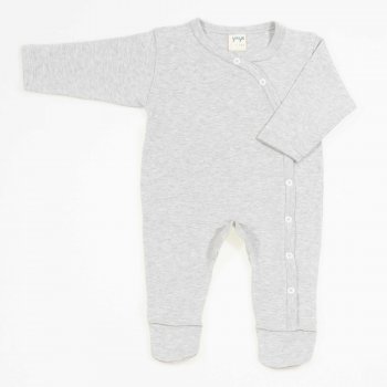 Gray organic cotton long sleeved jumpsuit and pants with booties