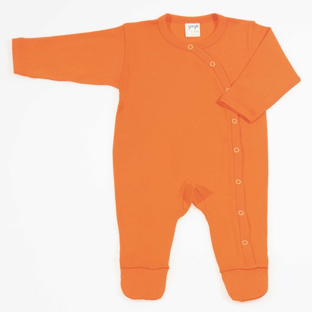 Orange organic cotton long sleeve jumpsuit and pants with booties | liloo