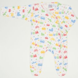 White long-sleeve sleep & play with footies with transport toys print