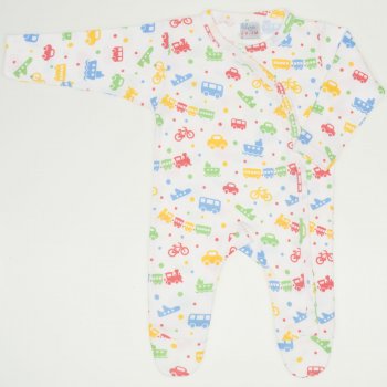 White long-sleeve sleep & play with footies with transport toys print