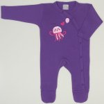 Salopeta maneca lunga si pantaloni cu botosei mov deep lavender imprimeu meduza | liloo