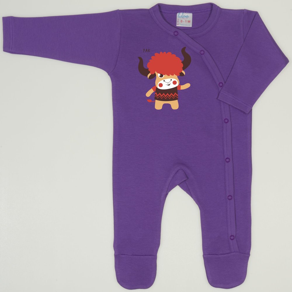 Purple deep lavender long-sleeve sleep & play with footies with Yak print  | liloo