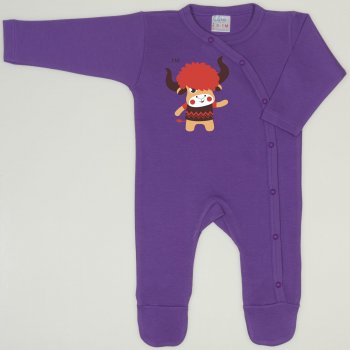 Purple deep lavender long-sleeve sleep & play with footies with Yak print