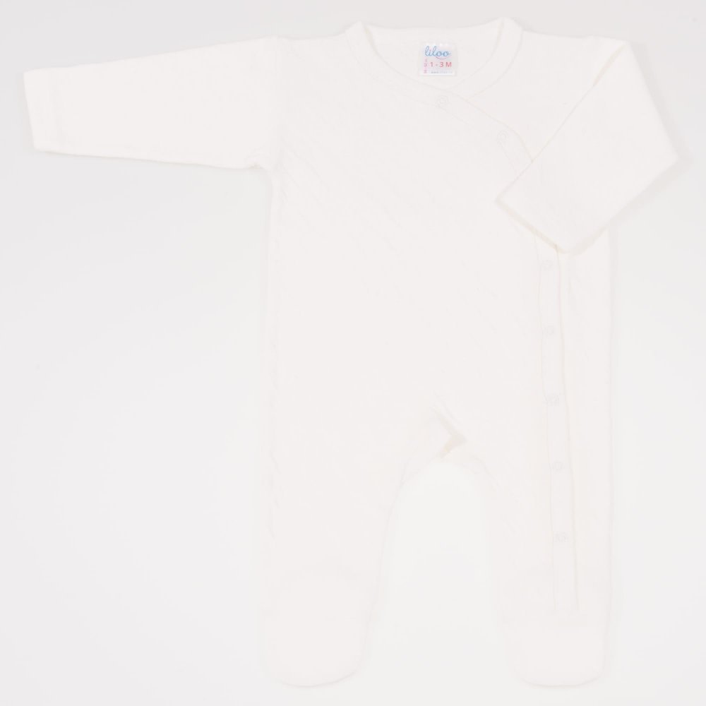 Ecru long-sleeve sleep & play with footies - premium multilayer material with model | liloo