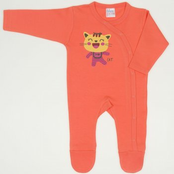 Salmon living coral long-sleeve sleep & play with footies with funny cat print | liloo