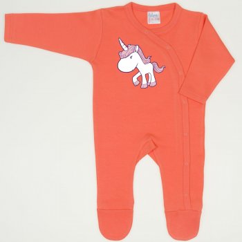 Salmon living coral long-sleeve sleep & play with footies with unicorn print