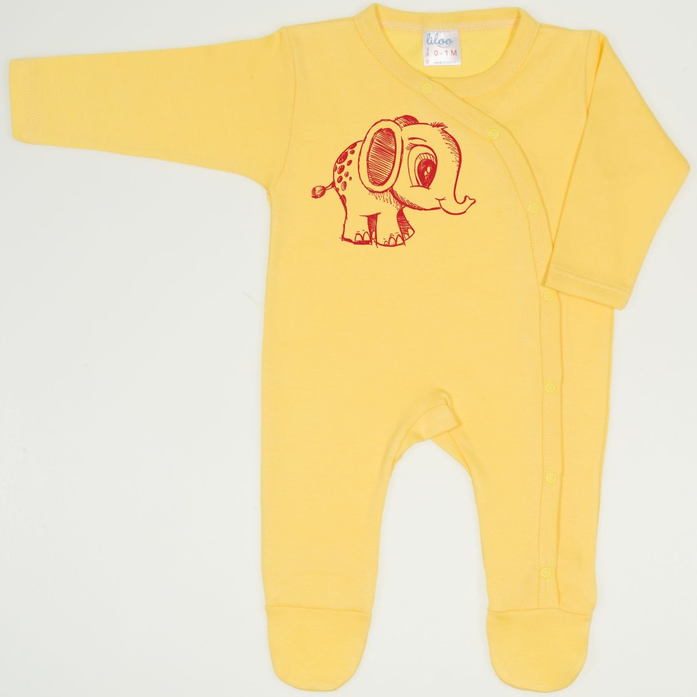 Minion yellow long-sleeve sleep & play with footies with elephant print  | liloo