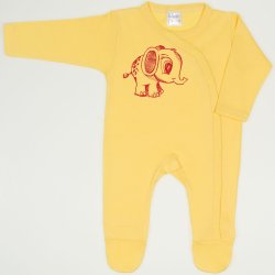 Salopeta maneca lunga si pantaloni cu botosei minion yellow imprimeu elefantel