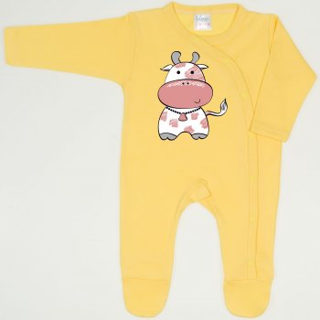 Minion yellow long-sleeve sleep & play with footies with cow print  | liloo