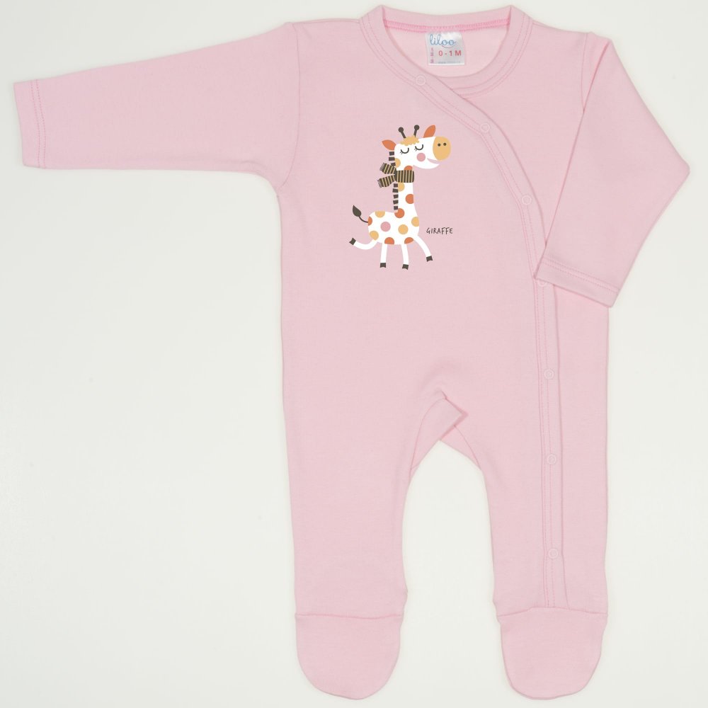 Orchid pink long-sleeve sleep & play with footies with giraffe print  | liloo