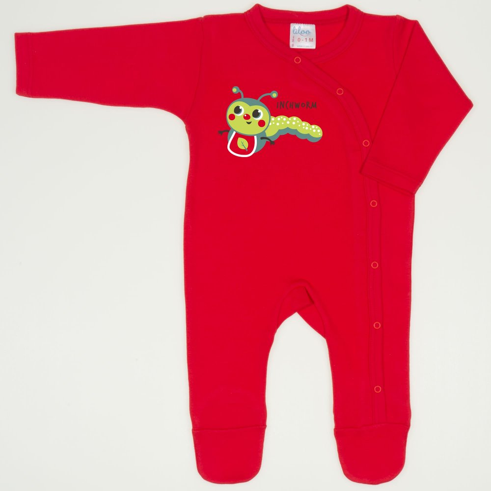 Red tomato long-sleeve sleep & play with footies with worm print | liloo