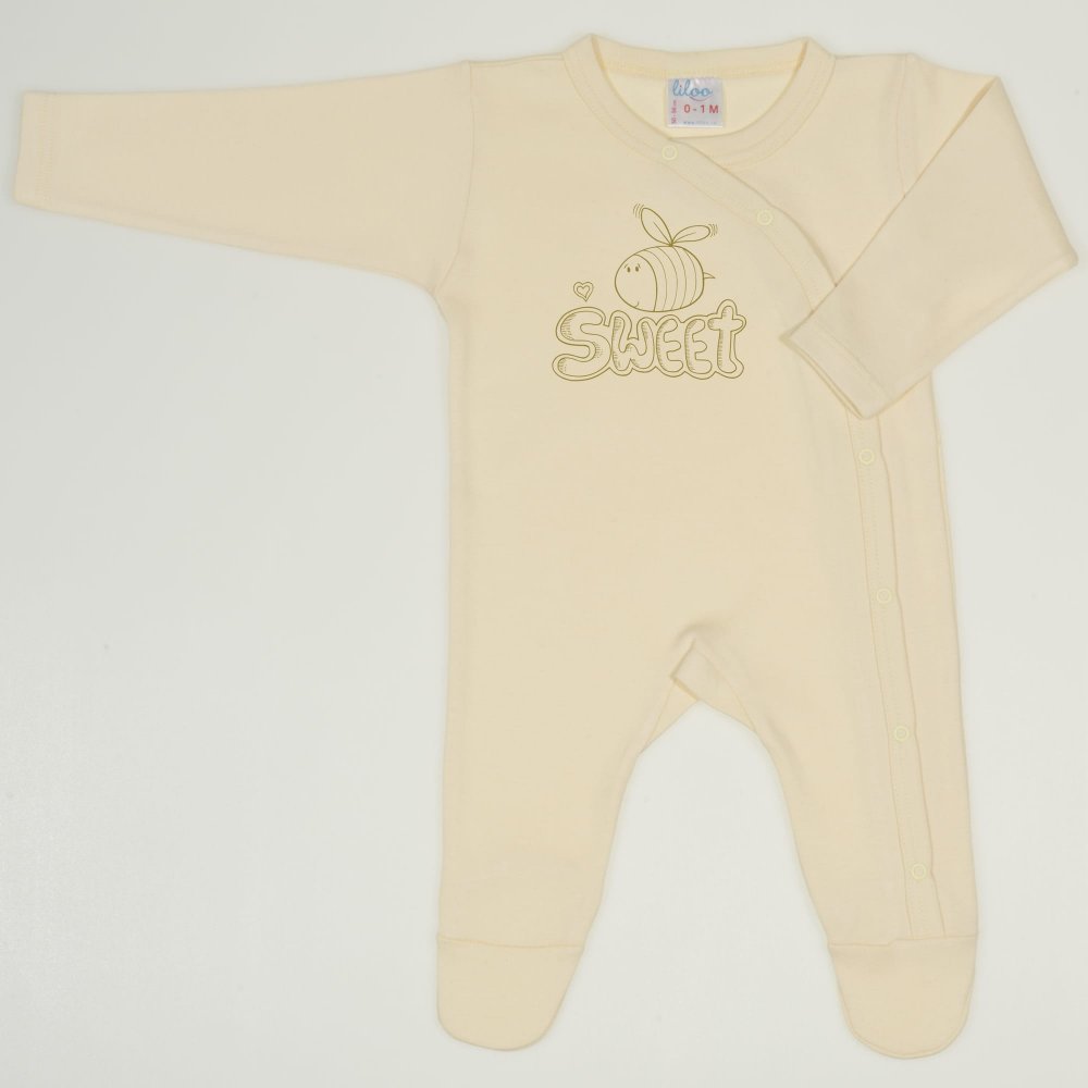 Vanilla custard long-sleeve sleep & play with footies with Sweet bee print  | liloo