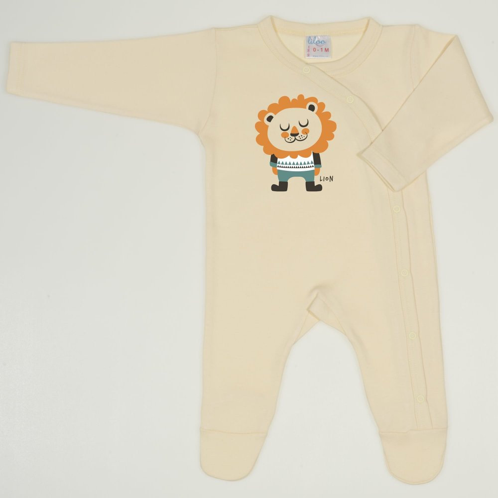 Vanilla custard long-sleeve sleep & play with footies with lion print  | liloo