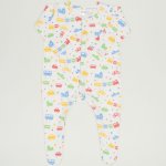 White long-sleeve sleep & play with footies with transport toys print | liloo