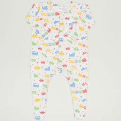 White long-sleeve sleep & play with footies with transport toys print