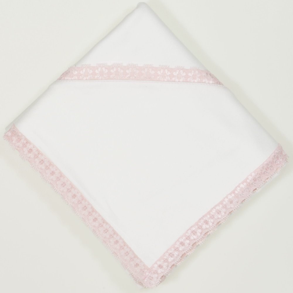 Ecru christening canvas with pink lace | liloo