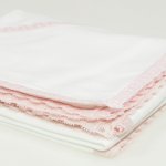 Ecru christening canvas with pink lace | liloo