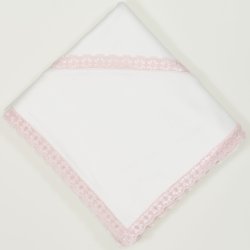 Ecru christening canvas with pink lace