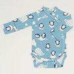 Aqua side-snaps long-sleeve bodysuit with gloves - organic cotton with penguins print | liloo