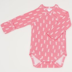 Salmone side-snaps long-sleeve bodysuit with gloves with sea ​​horses print