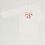 Blanc de blanc side snaps long sleeve bodysuit with "made with love" print | liloo