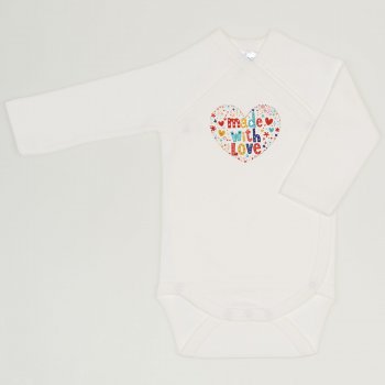 Blanc de blanc side snaps long sleeve bodysuit with "made with love" print | liloo