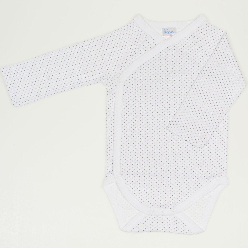 White side-snaps long-sleeve bodysuit with purple dots | liloo