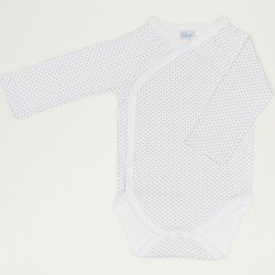 White side-snaps long-sleeve bodysuit with purple dots