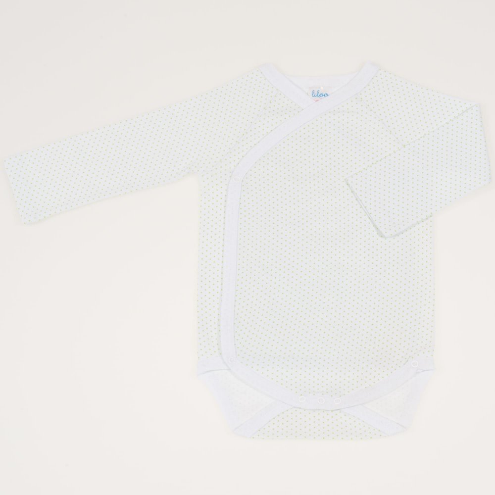 White side-snaps long-sleeve bodysuit with green dots | liloo