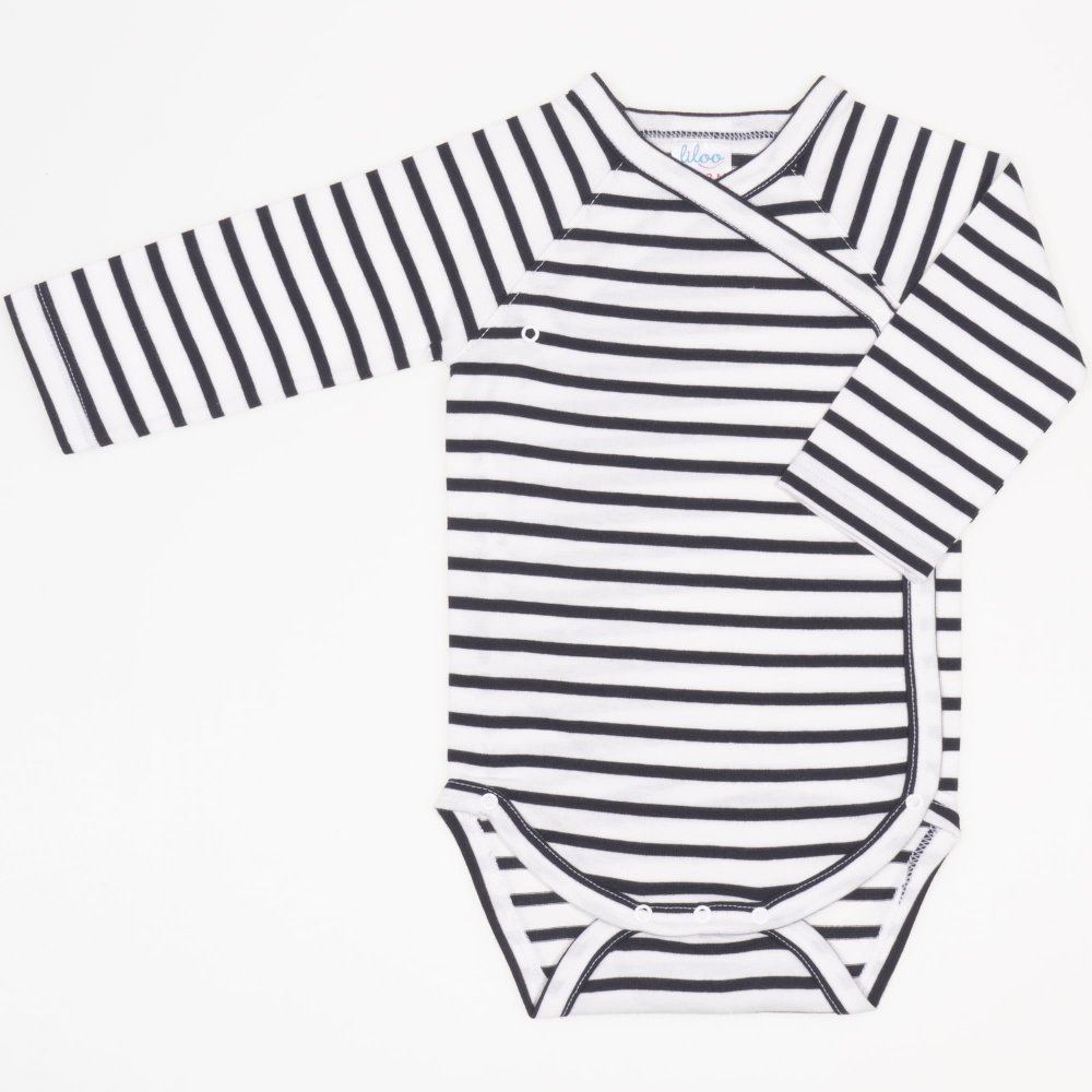 White side-snaps long-sleeve bodysuit with black stripes print | liloo