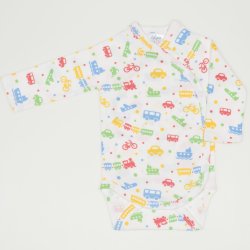 White side-snaps long-sleeve bodysuit with transport toys print
