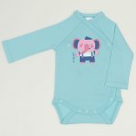 Blue radiance side-snaps long-sleeve bodysuit with elephant print  | liloo