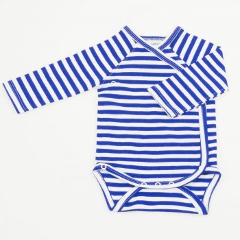 Long-sleeve long-sleeve blue organic cotton bodysuit with white stripes