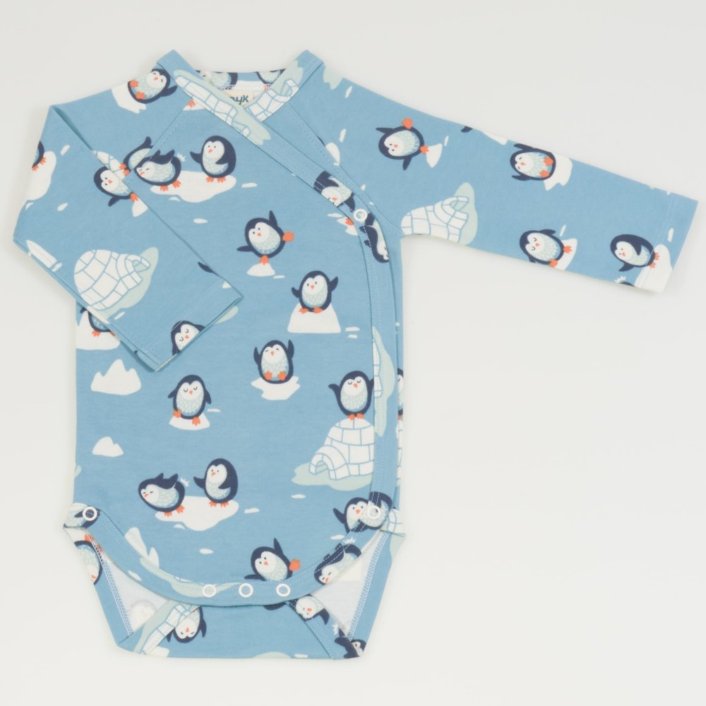 Aqua side-snaps long-sleeve bodysuit - organic cotton with penguins print | liloo