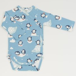Aqua side-snaps long-sleeve bodysuit - organic cotton with penguins print