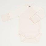 Cream organic cotton side-snaps long-sleeve bodysuit with gloves | liloo