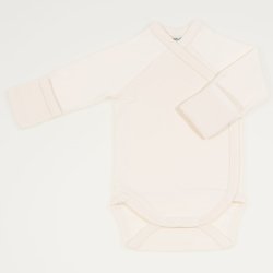 Cream organic cotton side-snaps long-sleeve bodysuit with gloves 